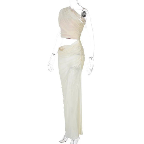 Load image into Gallery viewer, Mesh Hollow Out Backless Sexy Maxi Dress For Women Fashion One Sleeveless See Through Ruched Bodycon Club Long Dress
