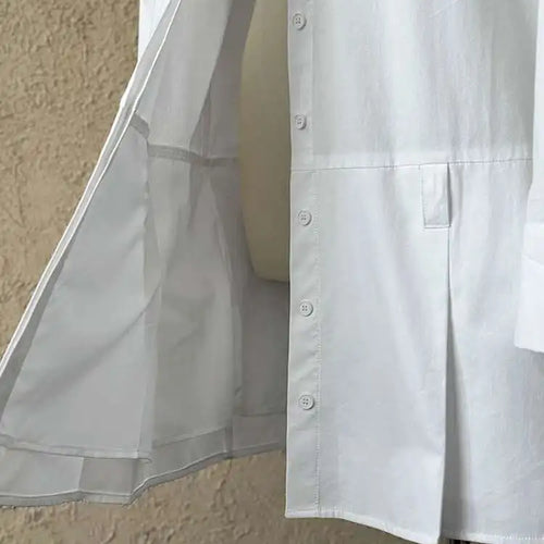 Load image into Gallery viewer, Women White Hem Pleated Elegant Big Size Mini Shirt Dress New Lapel Long Sleeve Fashion Tide Spring Autumn 2025 1DH9552
