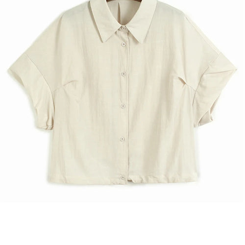 Load image into Gallery viewer, Women Blue Brief Pleated Big Size Thin Blouse New Lapel Short Puff Sleeve Shirt Fashion Tide Spring Summer 2025 1DJ1198
