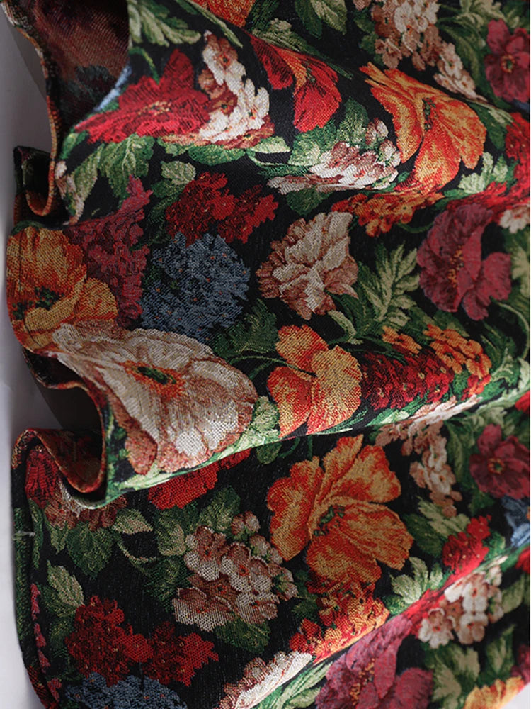 High Waist Flower Jacquard Vintage Elegant A-line Midi Half-body Skirt Women Fashion Tide New Spring Autumn 2025 1DH9408