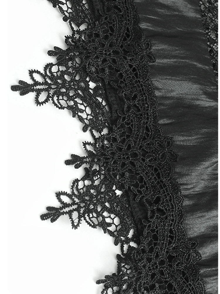 High Elastic Waist Black Button Ruffles Lace Sequins Half-body Skirt Women Fashion Tide New Spring Autumn 2025 1DJ1578