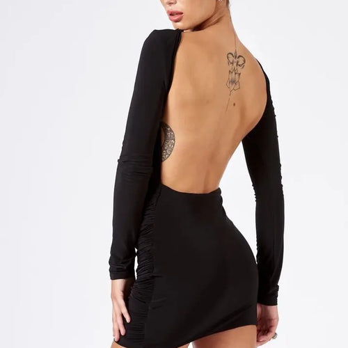 Load image into Gallery viewer, Elegant Long Sleeved Lace Up Backless Dress For Women 2024 New Straight Neck Bodycon Ribbon Slim Fitting Evening Dress
