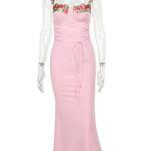 Load image into Gallery viewer, Elegant Spaghetti Strap Print Patchwork Maxi Dress For Women Strapless Sleeveless Backless Bodycon Sexy Long Dress
