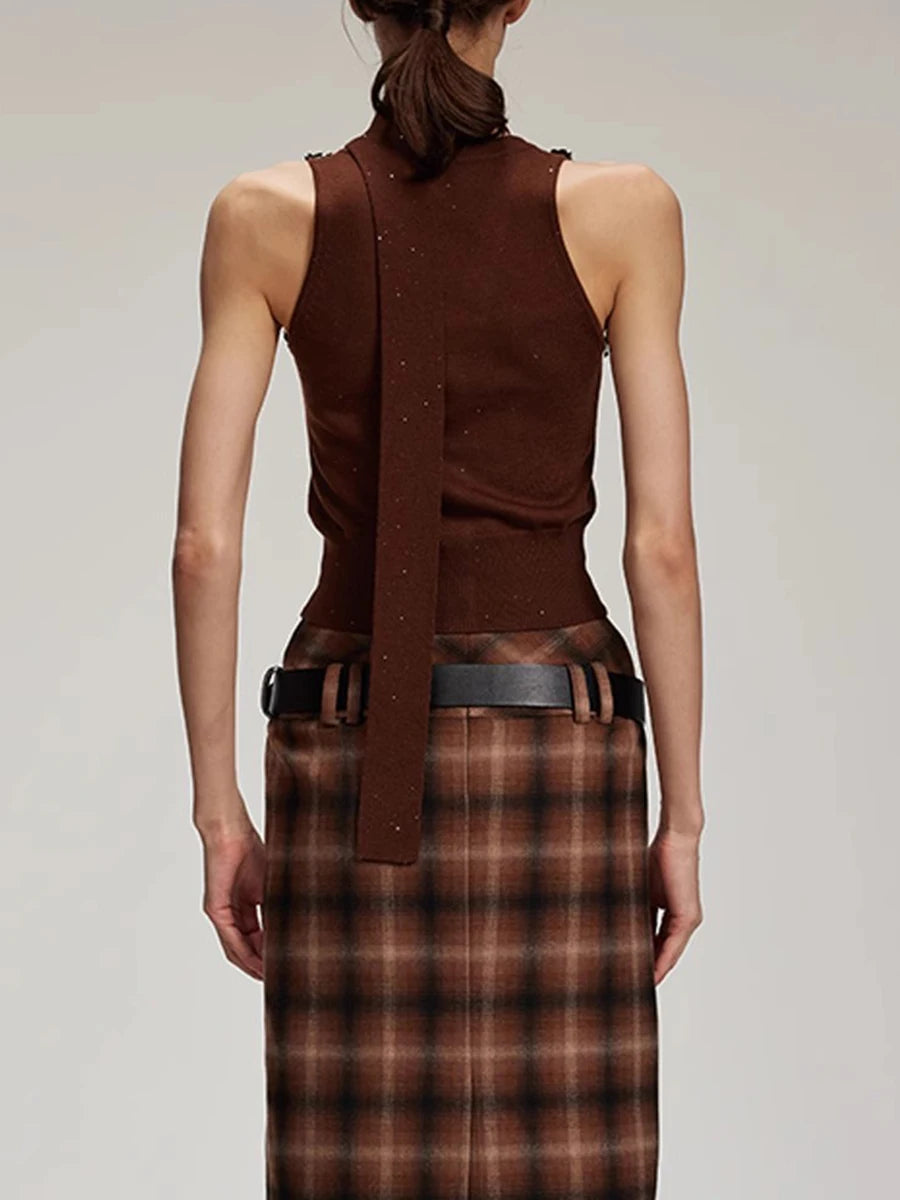 Solid Spliced Button Slimming Vests For Women V Neck Sleeveless Temperament Short Vest Female Fashion Style Clothes