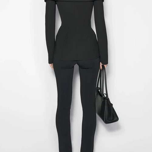 Load image into Gallery viewer, Solid Chic Designer Jackets For Women Slash Neck Long Sleeve Tunic Temperament Elegant Jackets Female Fashion Style
