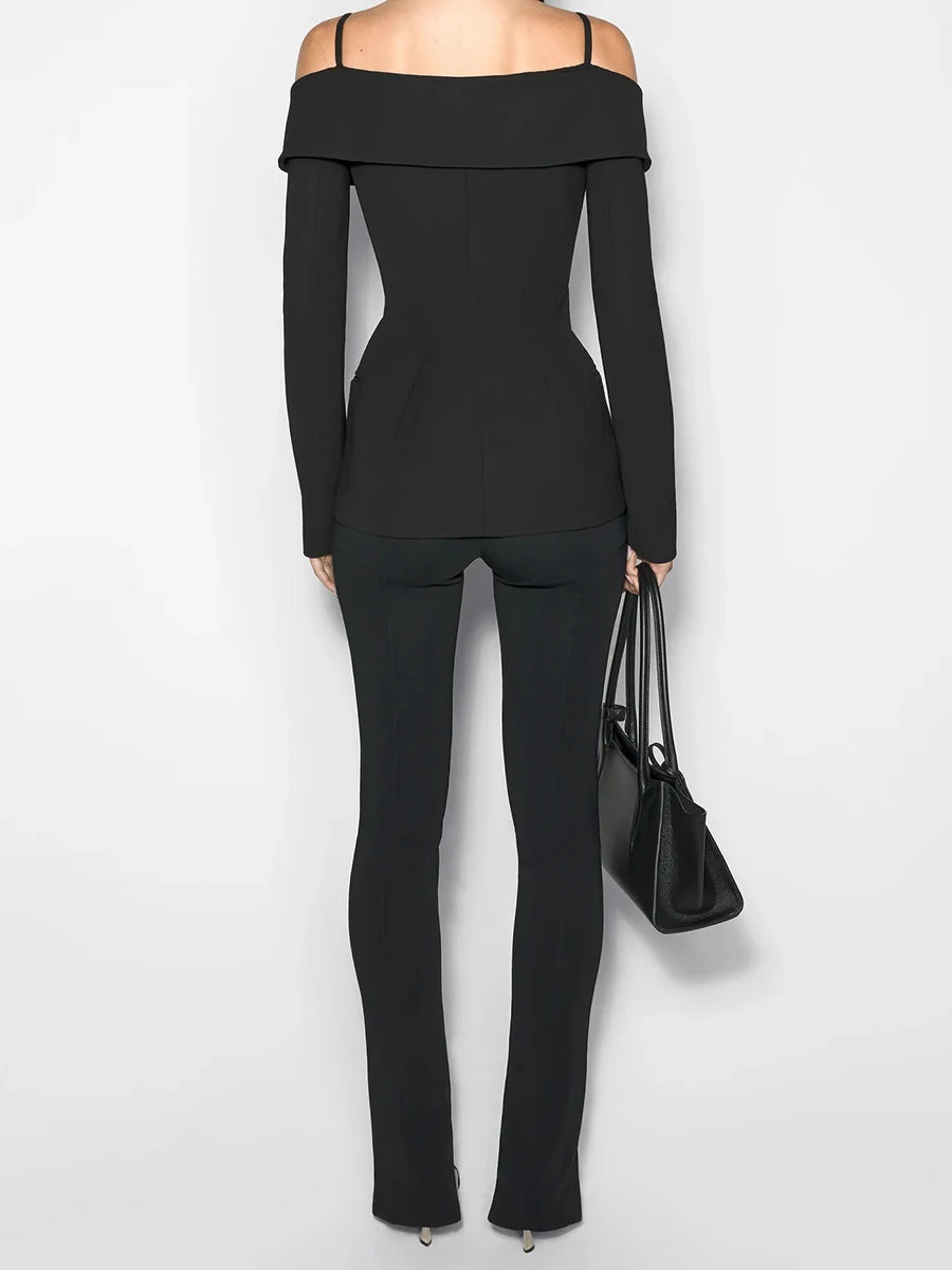 Solid Chic Designer Jackets For Women Slash Neck Long Sleeve Tunic Temperament Elegant Jackets Female Fashion Style