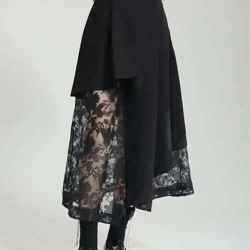 Load image into Gallery viewer, High Elastic Waist Black Spliced Mesh Irregular Casual Half-body Skirt Women Fashion Tide New Spring Autumn 2025 1DF6873
