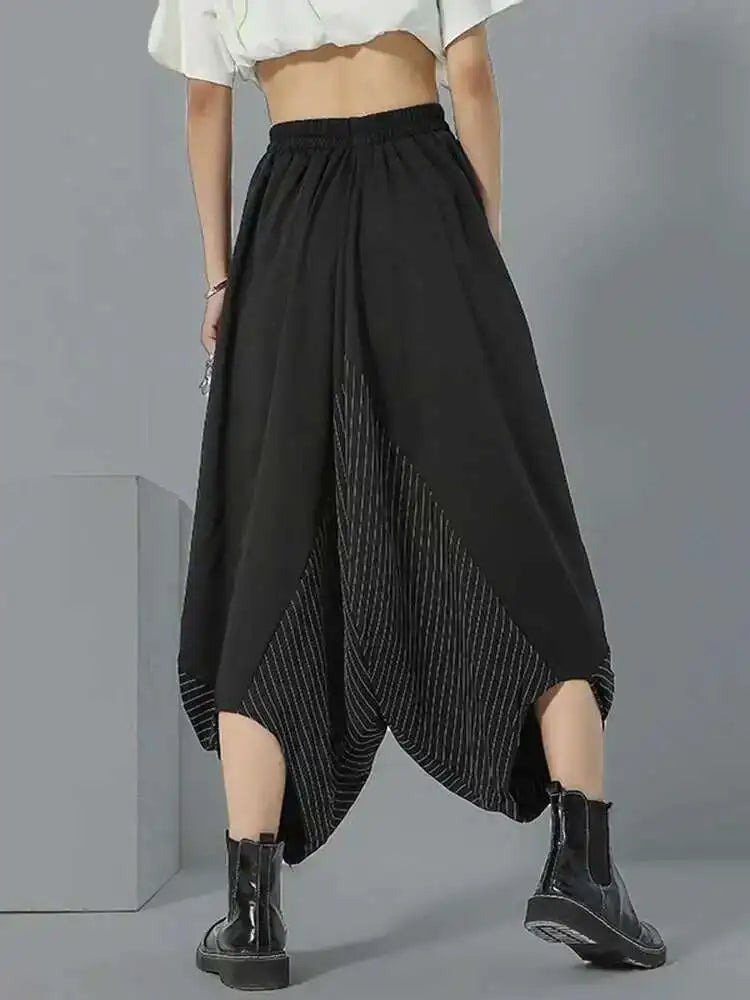 High Elastic Waist Black Irregular Striped Pants New Loose Fit Trousers Women Fashion Tide Spring Autumn 2025 1DF4666
