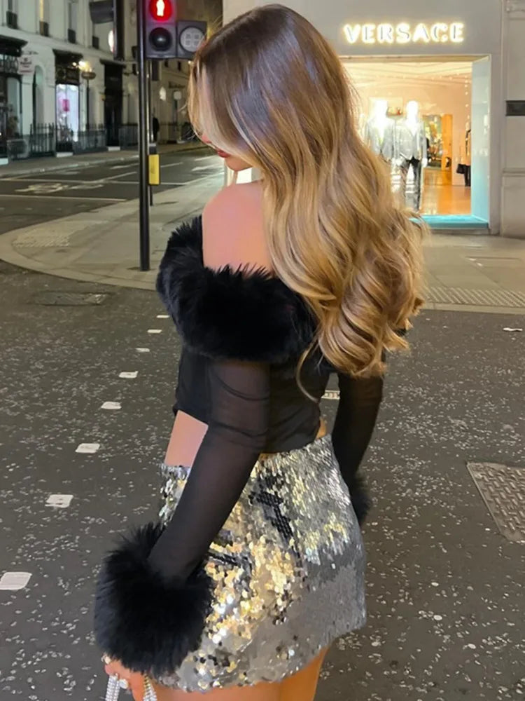 Autumn Sexy Tunic Waist Fish Bone One Line Neck Long Sleeved Top Tank Velvet Spicy Girl Tight Women Long Sleeved Top