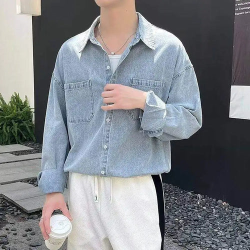 Load image into Gallery viewer, Summer Men's Denim Shirts Solid Color New Korean Tide Long Sleeved Casual Turn-down Collar Male Shirt Spring 2025 9W1215

