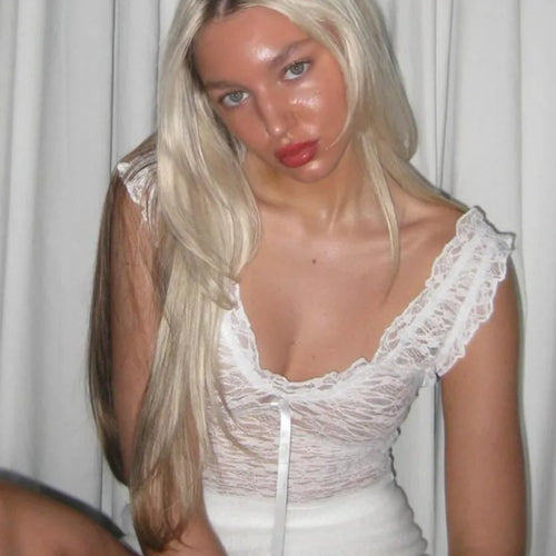 Load image into Gallery viewer, Sexy Sleeveless Lace Print Tie Up Women Top Slim Backless Tight Female Tank Top Fashionable Street Clothing Summer 2024
