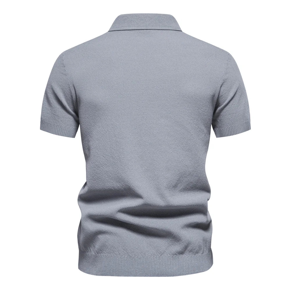 Summer Brand Quality Ribbed Knit Polo Shirt for Men Breathable and Cool Mens Zipper Textured Polo Shirts Short Sleeved
