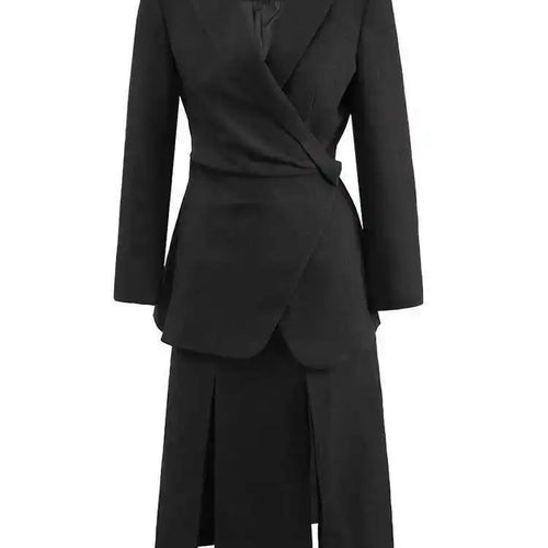Load image into Gallery viewer, Black Blazer Slit Half-body Skirt Two Pieces Suit New Lapel Long Sleeve Women Fashion Tide Spring Autumn 2025 CPDB080
