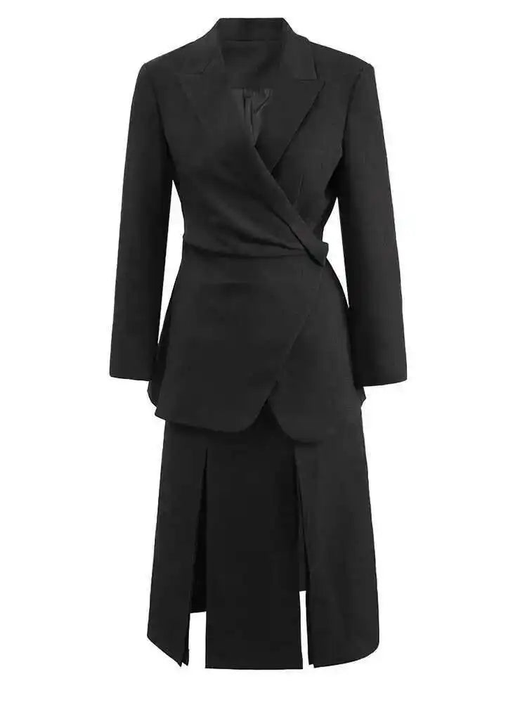 Black Blazer Slit Half-body Skirt Two Pieces Suit New Lapel Long Sleeve Women Fashion Tide Spring Autumn 2025 CPDB080
