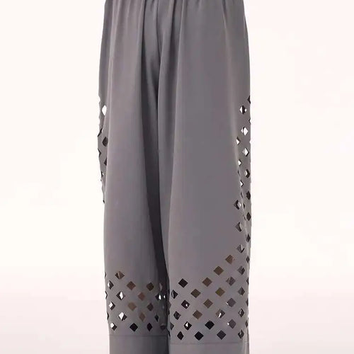 Load image into Gallery viewer, High Elastic Waist Gray Hollow Out Long Wide Leg Casual Pants New Trousers Women Fashion Tide Spring Autumn 2025  1DH9432

