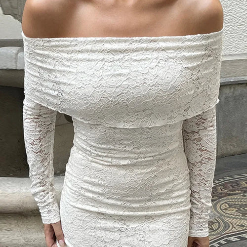 Load image into Gallery viewer, Lace Off-shoulder Sexy Maxi Dress For Women White Strapless Long Sleeve Backless Bodycon Club Party Sexy Long Dress
