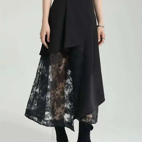 Load image into Gallery viewer, High Elastic Waist Black Spliced Mesh Irregular Casual Half-body Skirt Women Fashion Tide New Spring Autumn 2025 1DF6873
