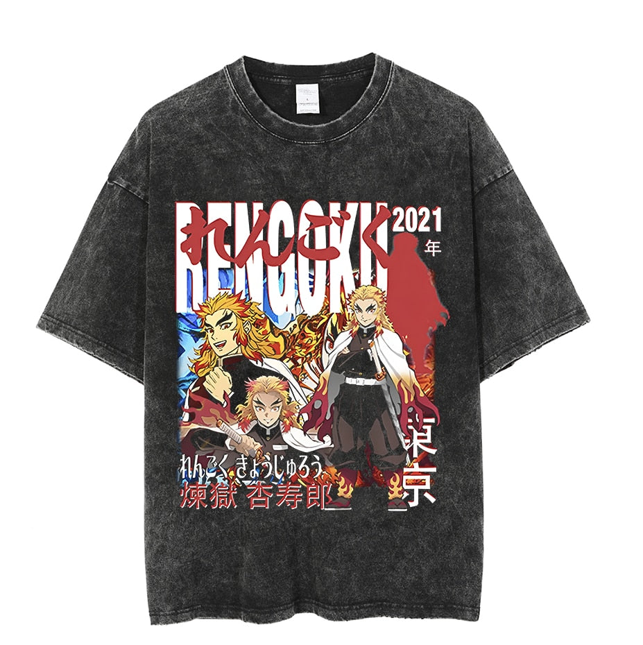 Vintage Washed Tshirts Anime T Shirt Harajuku Oversize Tee Cotton fashion Streetwear unisex top 15v2