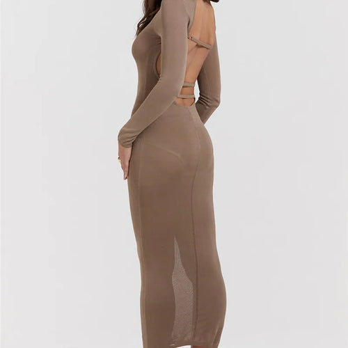 Load image into Gallery viewer, Turtleneck Backless Bodycon Midi Dress For Women New Autumn Winter Long Sleeve Club Party Sexy Long Dress Vestidos
