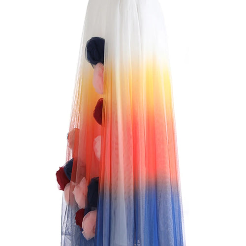 Load image into Gallery viewer, High Elastic Waist Blue 3D Flower Gradual Color Mesh A-line Half-body Skirt Women Fashion New Spring Autumn 2025  1DJ1259
