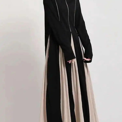 Load image into Gallery viewer, Women Black White Contrast Color Long Dress New Turtleneck Long Sleeve Loose Fit Fashion Tide Autumn Winter 2025  1DD2153
