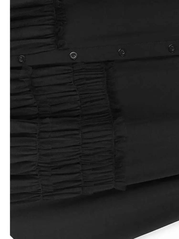 Women Black Mesh Irregular Spliced Long Big Size Blouse New Lapel Long Sleeve Shirt Fashion Spring Autumn 2025 1DH7624