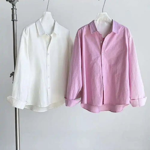 Load image into Gallery viewer, Women White Brief Plain Color Big Size Casual Blouse New Lapel Long Sleeve Shirt Fashion Tide Spring Autumn 2025 1DJ0744
