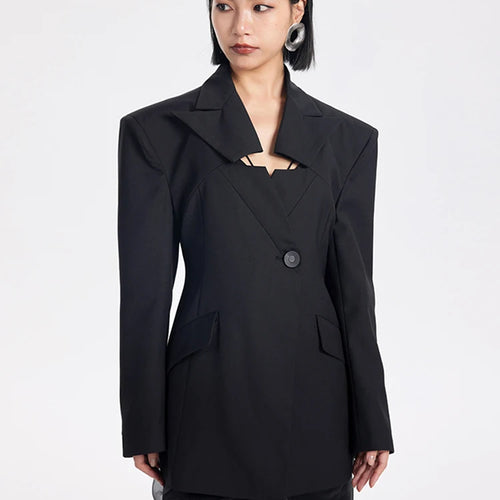 Load image into Gallery viewer, Women Black Hollow Out Elegant Single Button Blazer New V-neck Long Sleeve Jacket Fashion Tide Spring Autumn 2025 CPDB138
