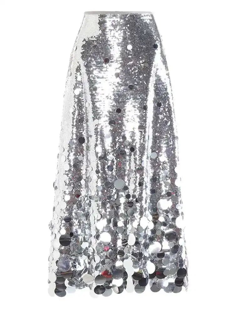High Waist Red Sequins Shining Elegant A-line Party Half-body Skirt Women Fashion Tide New Spring Autumn 2025  1DH7717