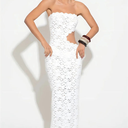 Load image into Gallery viewer, Off-shoulder Backless Sexy Maxi Dress Women Lace Strapless Sleeveless Hollow Out Skinny Club Party Long Dress Elegant
