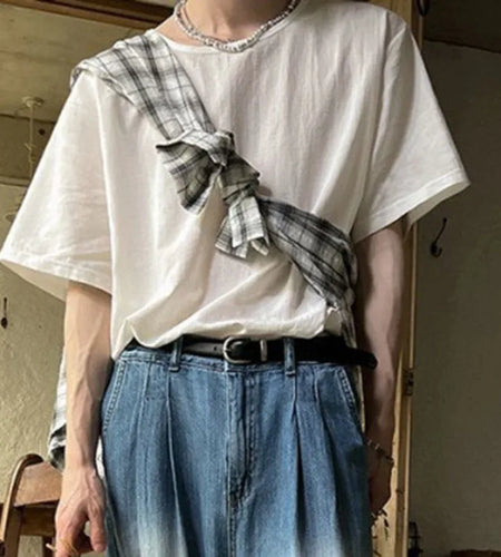 Men's T-shirts Round Neck Style Short Sleeve Clothing New Summer Solid Color Trendy Korean Pullover Simple Top 9W1615