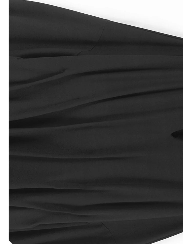 Women Black Pleated Hollow Out Big Size Elegant Mini Dress New V-Neck Long Sleeve Fashion Tide Spring Autumn 2025 1DH9549