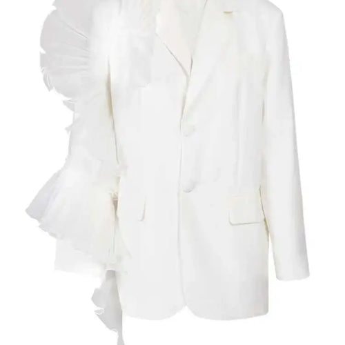 Load image into Gallery viewer, Women Black Organza Ruffles Big Size Blazer New Lapel Long Sleeve Loose Fit Jacket Fashion Spring Autumn 2025 1DE392101
