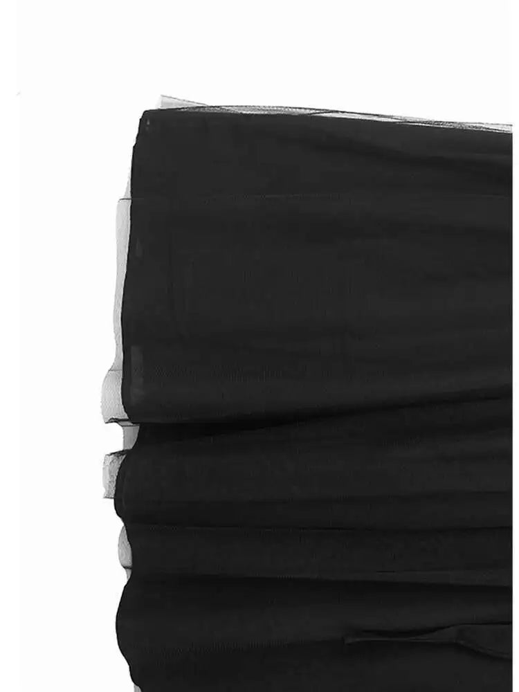 Women Black Topstitched Mesh Big Size Strap Dress New Square Collar Sleeveless Fashion Tide Spring Autumn 2025  1DH6192