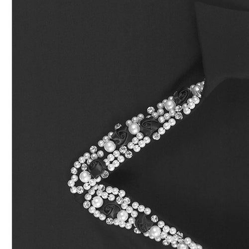 Load image into Gallery viewer, Women Black Flower Pearl Big Size Elegant Lace Midi Dress New V-Neck Short Sleeve Fashion Tide Spring Summer 2025 1DJ1419
