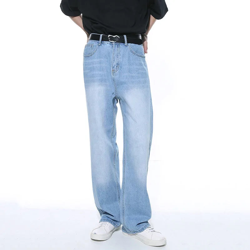 Jeans Korean Wide Leg Denim Pants Loose Zipper Casual Pocket Simple Male Trousers Autumn Fashion Trend 9C5253