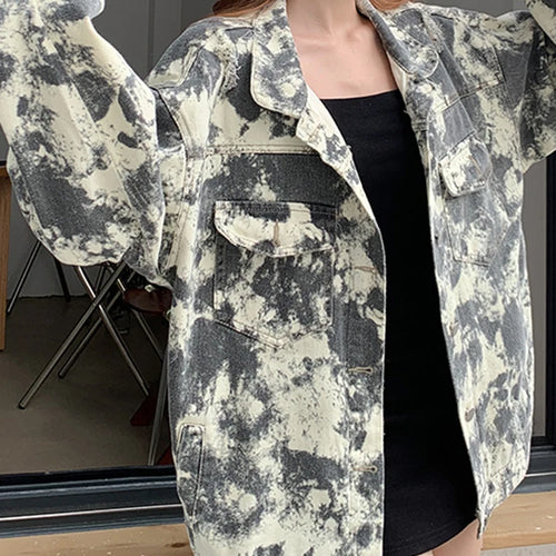 Load image into Gallery viewer, Autumn Tie Dyed Denim Jacket Women Fashion Korean New Fashion Loose Lapel Short Coat Woman High Street Top Female S-XL
