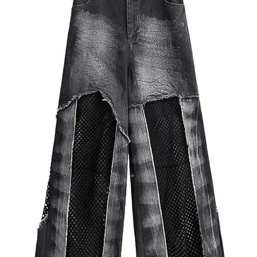 Load image into Gallery viewer, High Waist Blue Hollow Out Mesh Denim Wide Leg Jeans New Women Trousers Loose Fashion Tide Spring Autumn 2025 1DH4343
