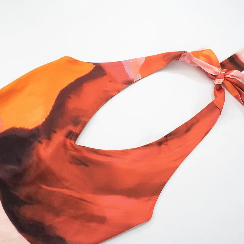 Halter Deep V Neck Print Sexy Maxi Dress For Women Fashion Lace-up Sleeveless Backless Bodycon Printed Long Dress