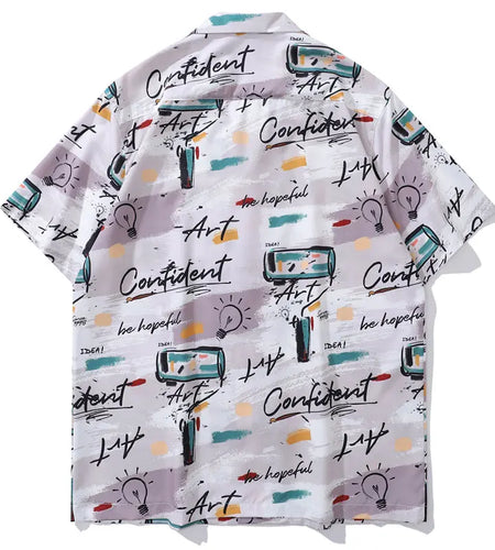 Vintage Hawaiian Shirts Men Graffiti Graphic Printed Summer Beach Blouse Hip Hop Harajuku Baggy Short Sleeve Button Up Tops