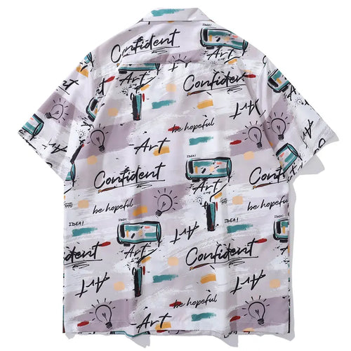 Vintage Hawaiian Shirts Men Graffiti Graphic Printed Summer Beach Blouse Hip Hop Harajuku Baggy Short Sleeve Button Up Tops