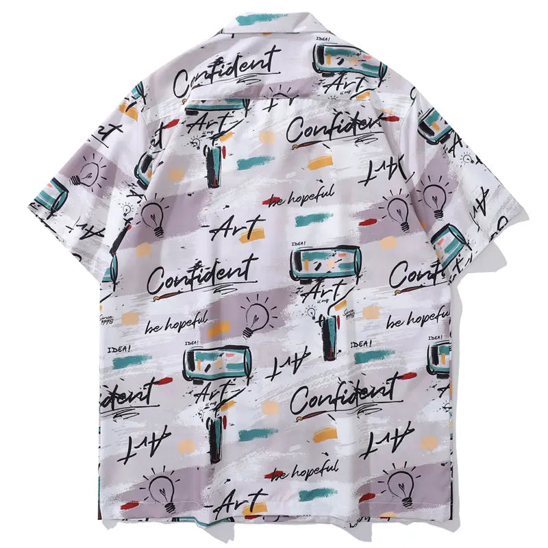 Vintage Hawaiian Shirts Men Graffiti Graphic Printed Summer Beach Blouse Hip Hop Harajuku Baggy Short Sleeve Button Up Tops