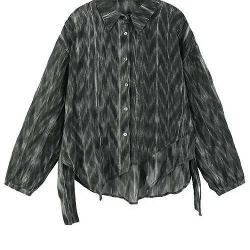 Load image into Gallery viewer, Women Coffee Tie Dye Ribbon Big Size Casual Blouse New Lapel Long Sleeve Shirt Fashion Tide Spring Autumn 2025 1DH5309
