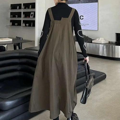 Load image into Gallery viewer, Women Coffee Irregular Spliced Big Size Strap Dress New Square Collar Sleeveless Fashion Tide Spring Autumn 2025 1DJ0050
