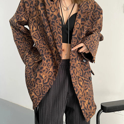 Load image into Gallery viewer, Women Leopard Print Big Size Casual Blazer New Lapel Long Sleeve Loose Fit Jacket Fashion Tide Spring Autumn 2025 1DF2518
