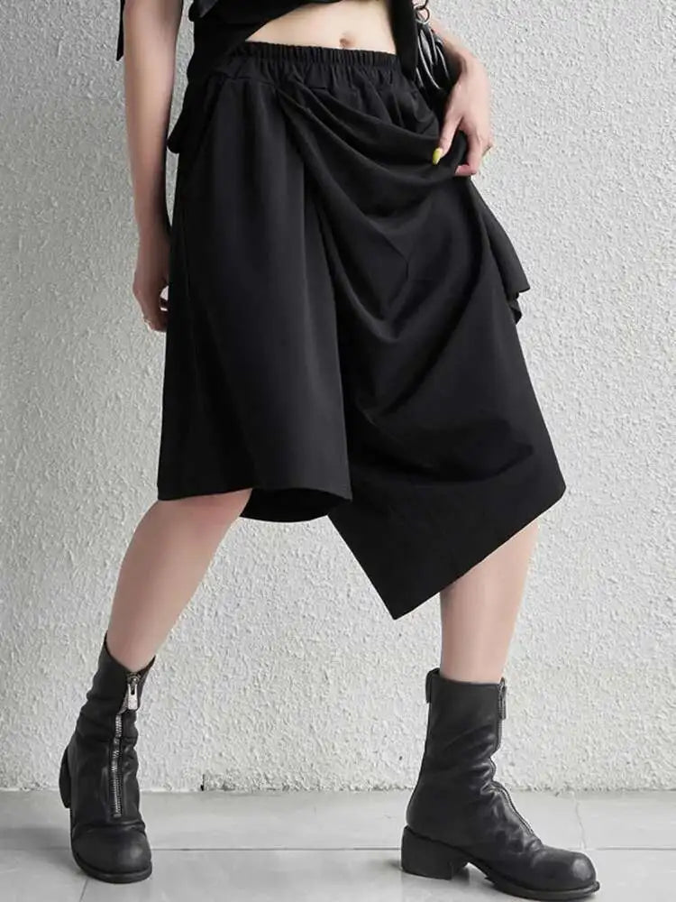 High Elastic Waist Black Irregular Casual Pants New Loose Fit Trousers Women Fashion Tide Spring Autumn 2025 1DF4734