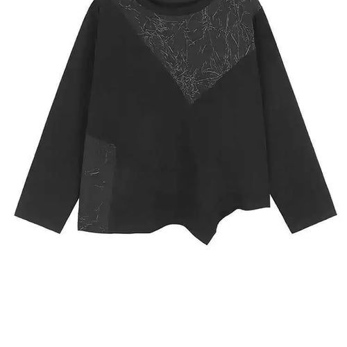 Load image into Gallery viewer, Women Black Irregular Wrinkled Big Size T-shirt New Round Neck Long Sleeve Fashion Tide Spring Autumn 2025 1DH6907
