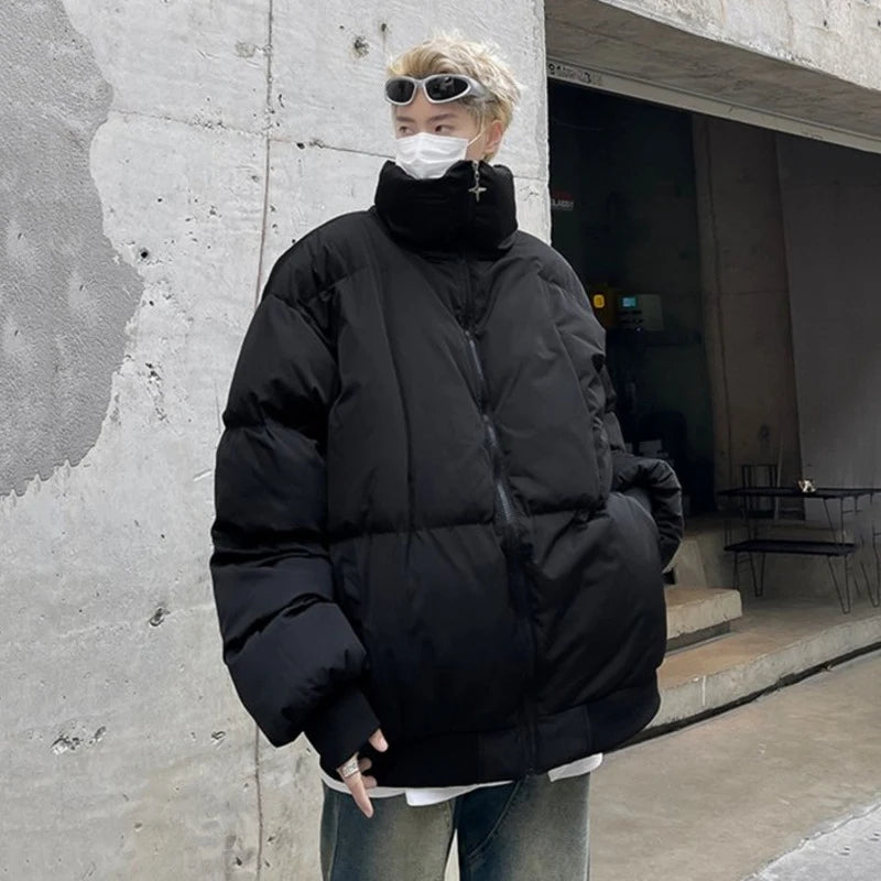 Simple Men's Cotton Coats Stand Collar Solid Color Casual Thickened Zipper Casual American Male Padded Jackets Chic 9C9276