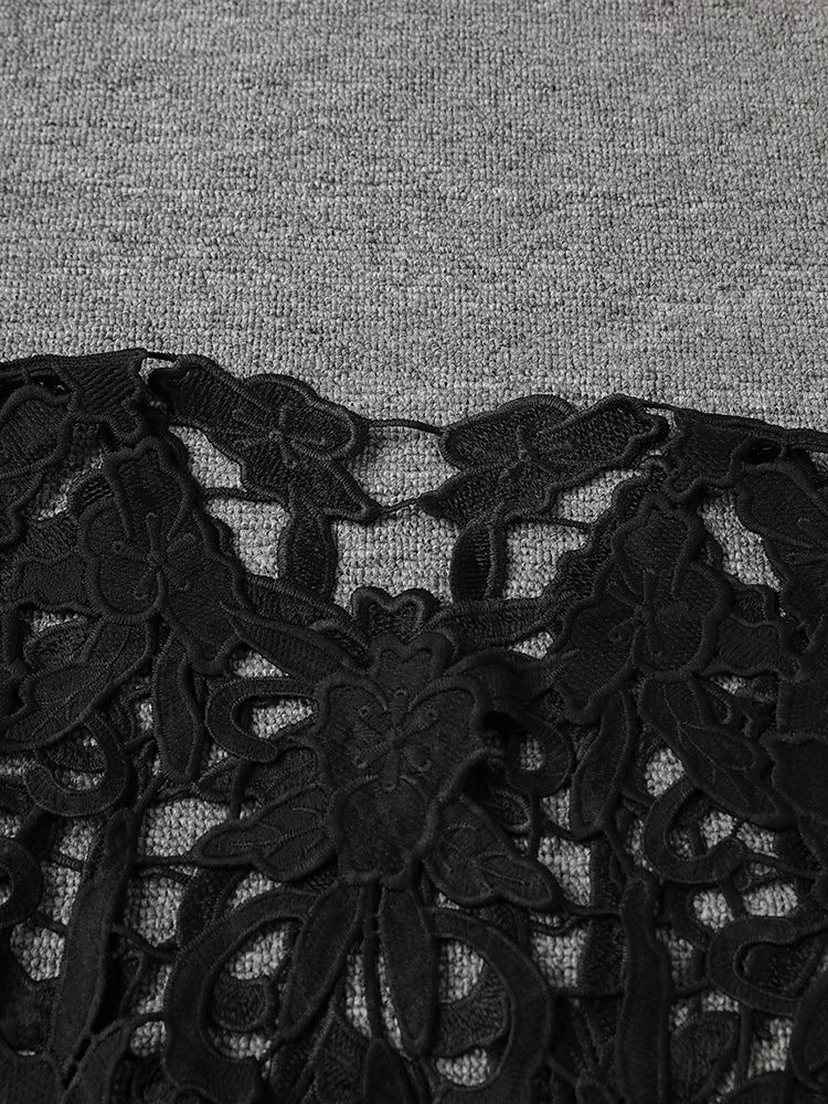 Women Black Lace Hollow Out Perspective Big Size Dress New Round Neck Sleeveless Fashion Tide Spring Summer 2025 1DJ0243