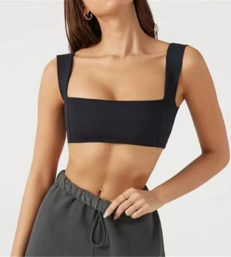 Pad Stretchy Nylon Width Strap Yoga Underwear Curved Hem Fitness Top Quick Dry Light Support Pilates Sport Bra